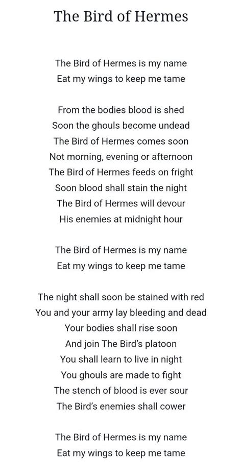 the bird of hermes is my name full poem|bird of hermes quote.